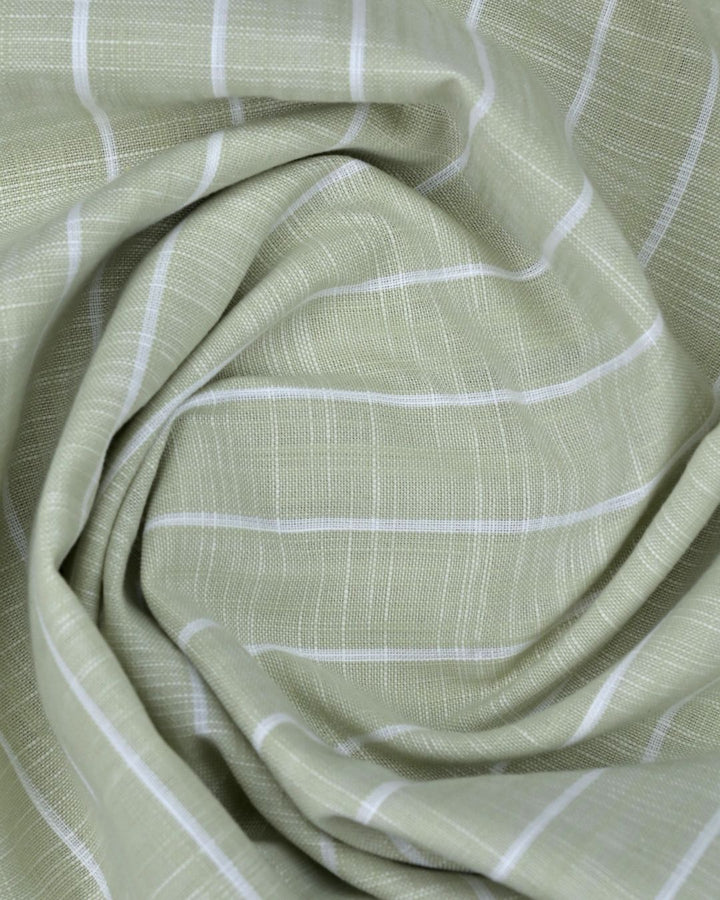 Pistah Green & White Line Stripes -Full-Cotton Linen Shirt