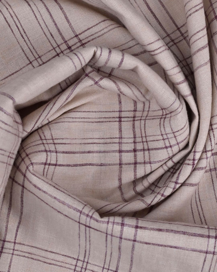 Cream & Maroon Multi Line Checks -Full-Cotton Linen Shirt