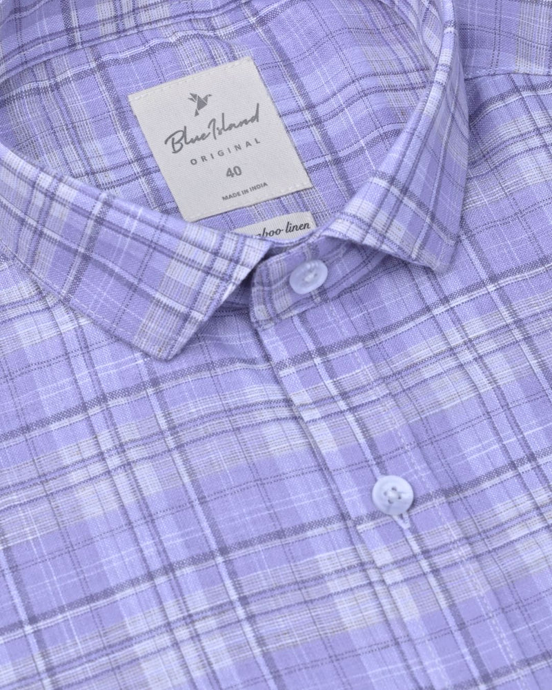 Mild Lavender & White Checks -Full-Bamboo Linen