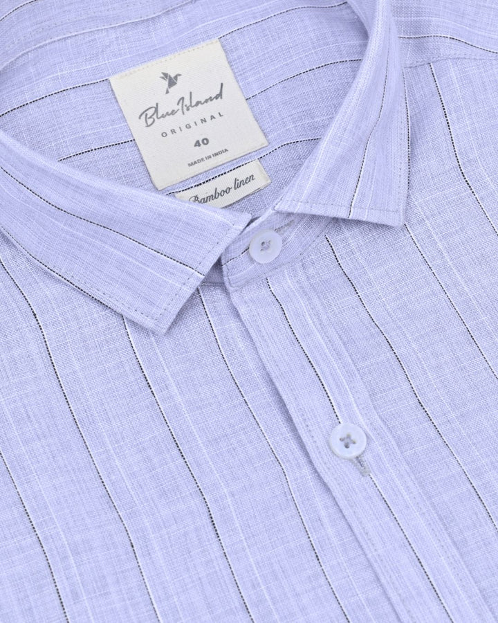 Silver Grey Double Dotted line Stripes -Full-Bamboo Linen
