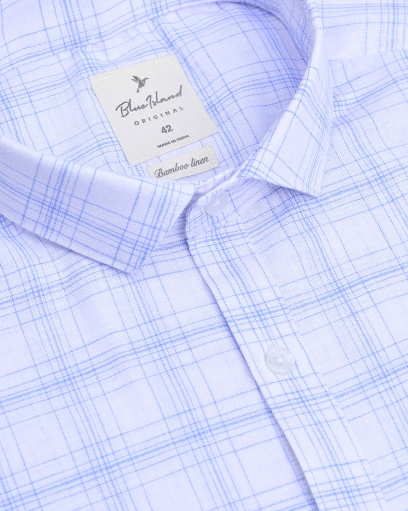 White & Blue Multi Line Checks -Full-Bamboo Linen