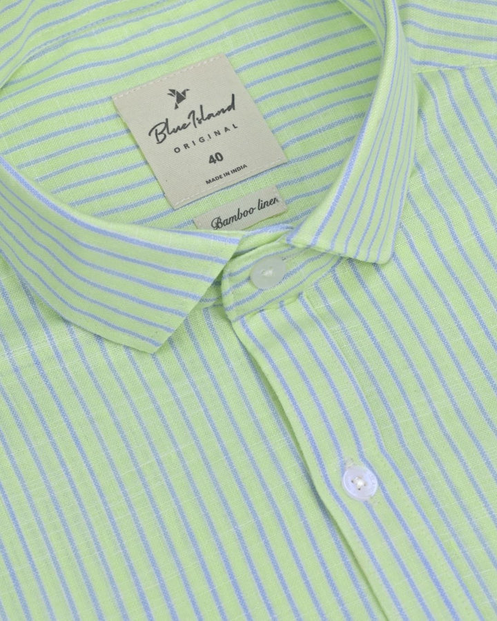 Radium Green & Blue Mini Stripes -Full-Bamboo Linen