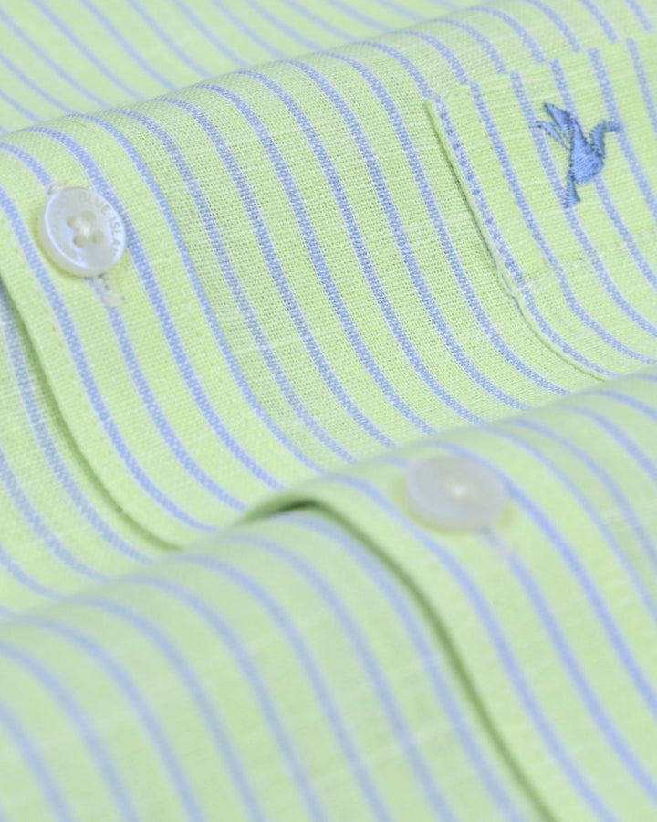 Radium Green & Blue Mini Stripes -Full-Bamboo Linen