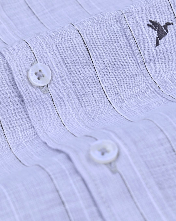 Silver Grey Double Dotted line Stripes -Full-Bamboo Linen