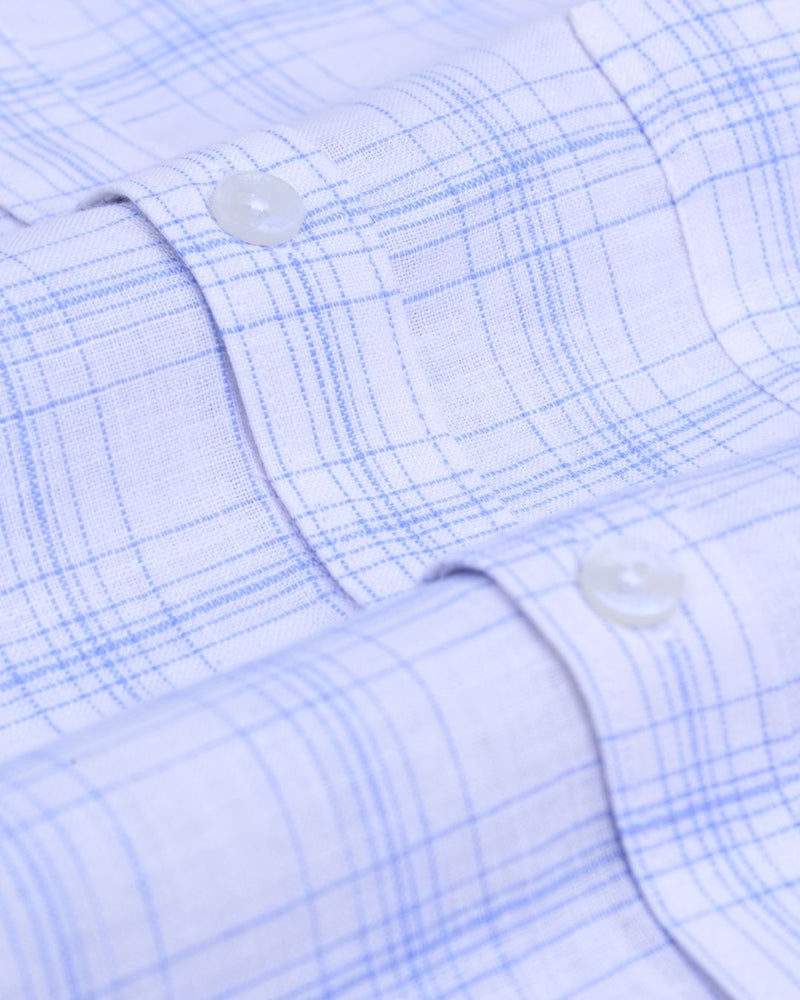 White & Blue Multi Line Checks -Full-Bamboo Linen
