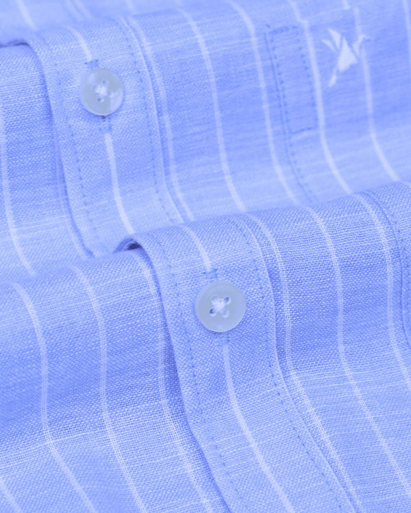 Ice Blue Stripes -Full-Bamboo Linen