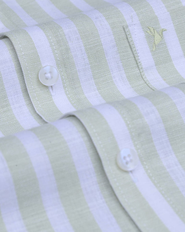 Green & White Large Stripes -Full-Bamboo Linen