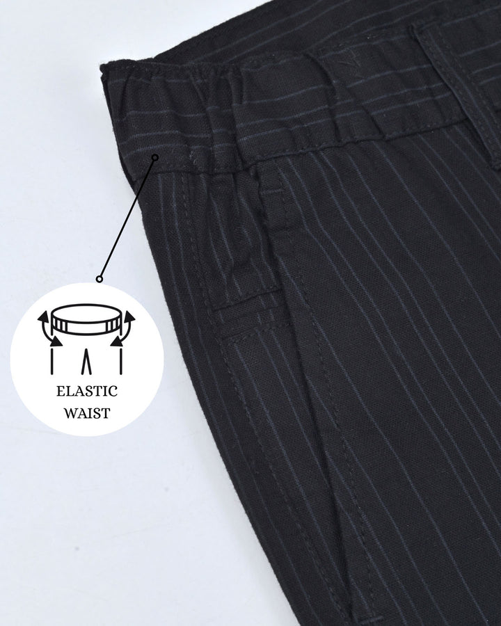 Black Double Lines - 2 way stretch - COTTON LINEN PANT