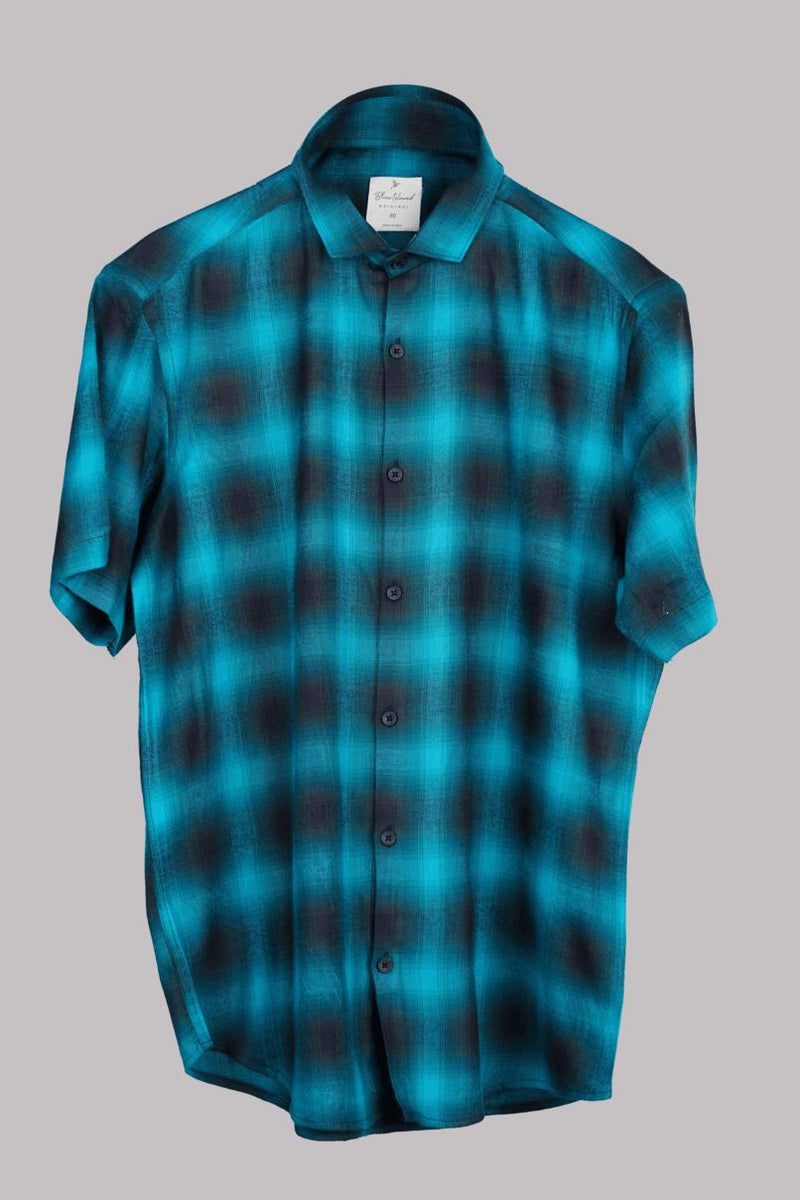 Smudge Blue Checks - Half Sleeve - Airlite Shirt