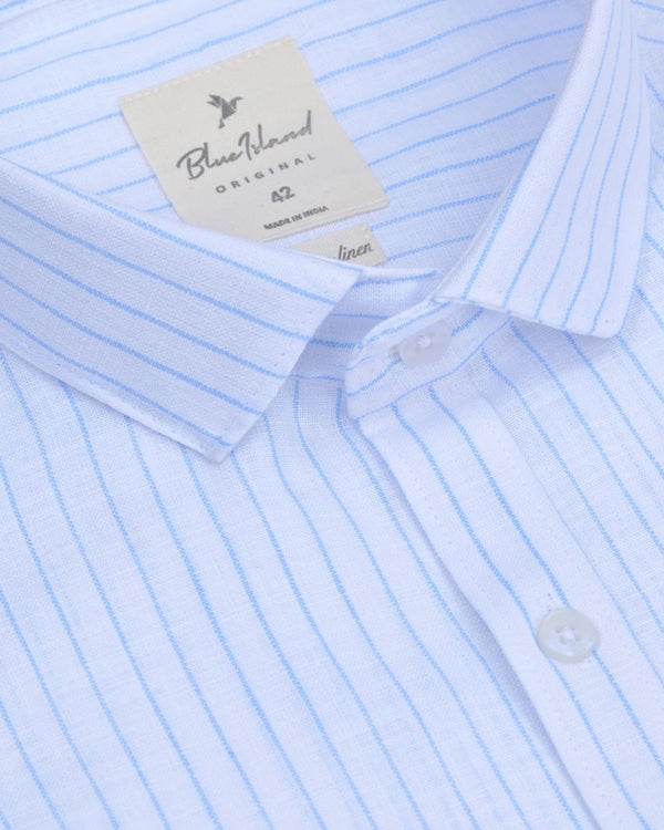 Cool Blue Mini Stripes -Full-Bamboo Linen