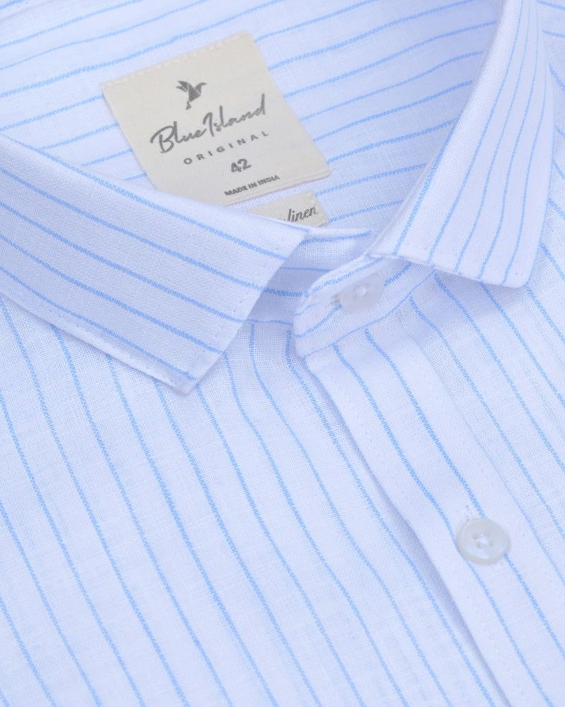 Cool Blue Mini Stripes -Full-Bamboo Linen