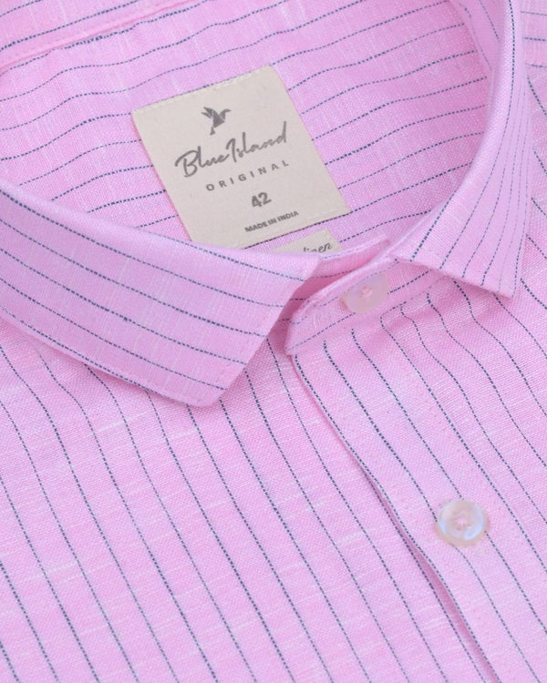 Pink & Black Dotted Line Stripes -Full-Bamboo Linen