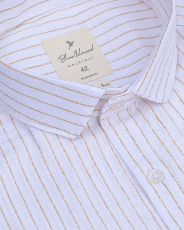Desert White Mini Stripes -Full-Bamboo Linen