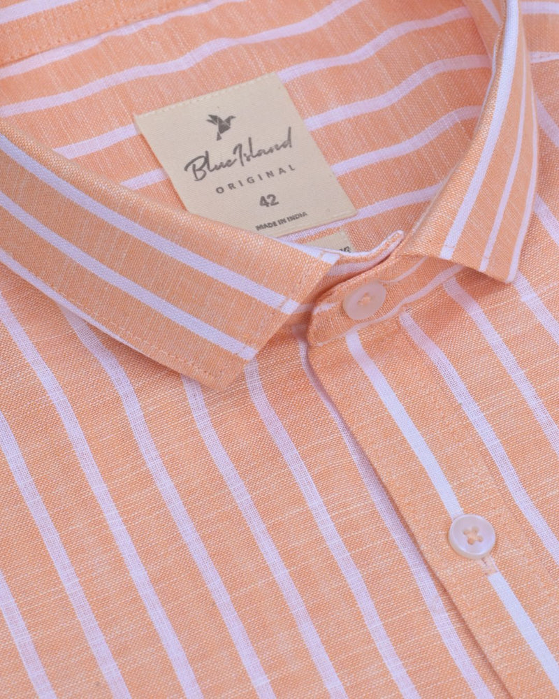 Peach Orange Stripes -Full-Bamboo Linen