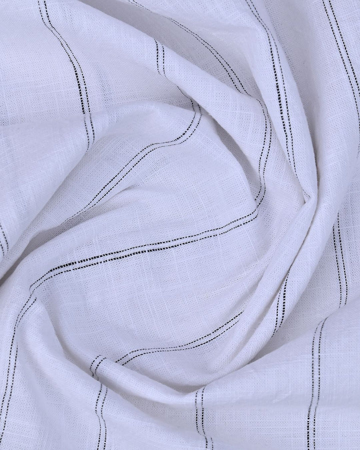 White & Black Double Dotted Line Stripes -Full-Cotton Linen Shirt