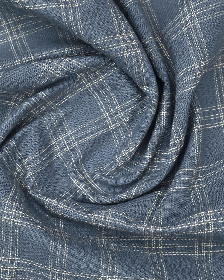 Bluish Grey Triple Line Checks -Full-Cotton Linen Shirt