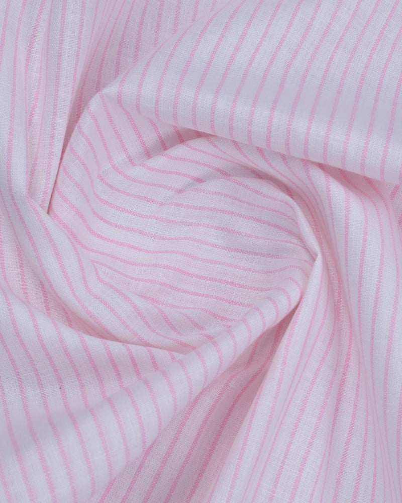 White & Pink Mini Stripes -Full-Bamboo Linen