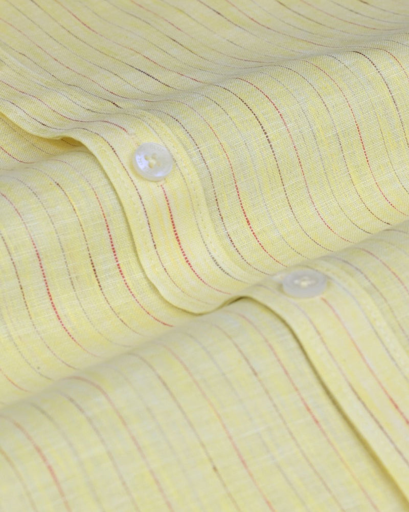 Yellow Multi Colour Dotted Line Stripes -Full-Bamboo Linen