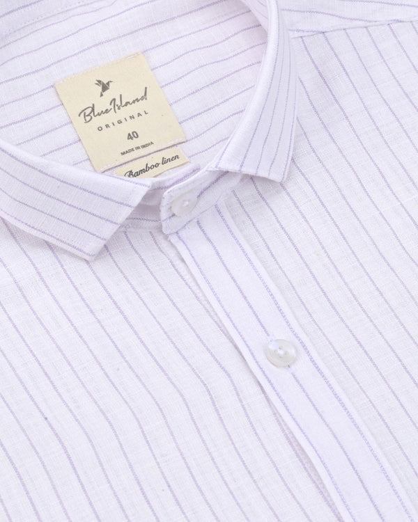 White & Violet Dotted Line Stripes -Full-Bamboo Linen