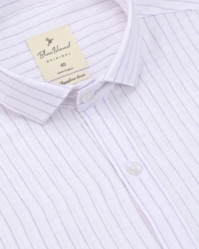 White & Violet Dotted Line Stripes -Full-Bamboo Linen