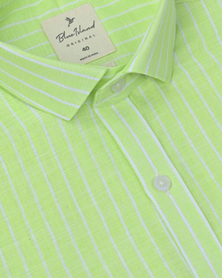 Radium Green & White Stripes -Full-Bamboo Linen