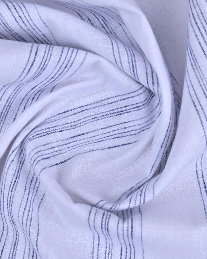 White & Navy Multi Line Stripes -Full-Cotton Linen Shirt