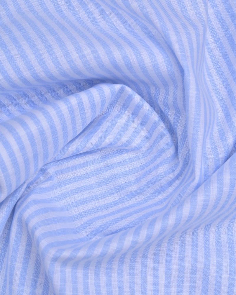 White & Blue Parallel Stripes -Full-Bamboo Linen