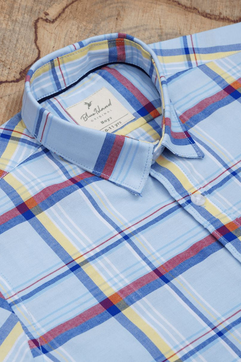 KIDS - Candy Blue Checks-Stain Proof Shirt