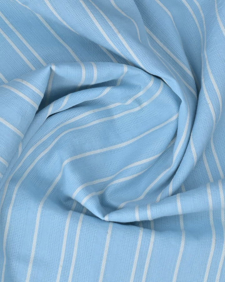 Sky Blue Double Line Stripes -Full-Cotton Linen Shirt