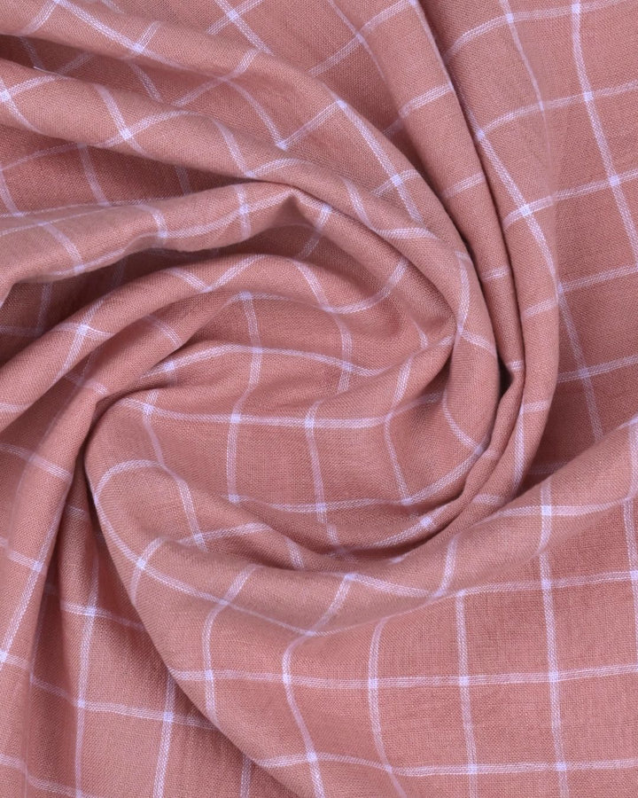 Salmon Orange & White Checks -Full-Cotton Linen Shirt