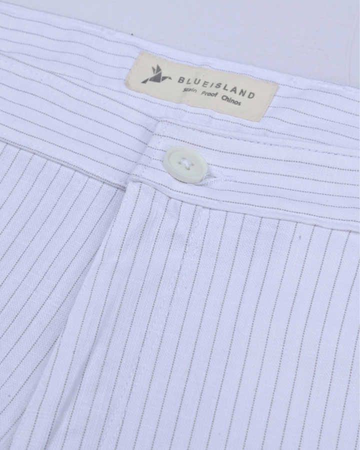 White Dotted Lines - 2 way stretch - COTTON LINEN PANT