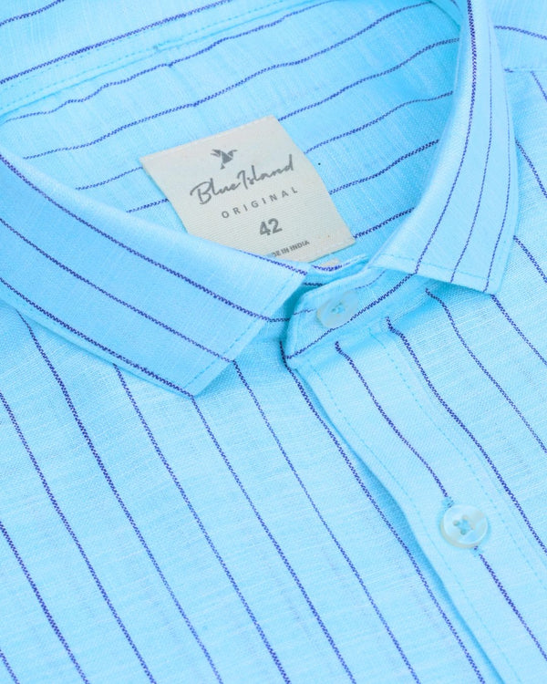 Arctic Blue Stripes -Full-Bamboo Linen