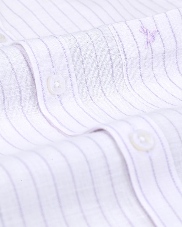 White & Violet Dotted Line Stripes -Full-Bamboo Linen
