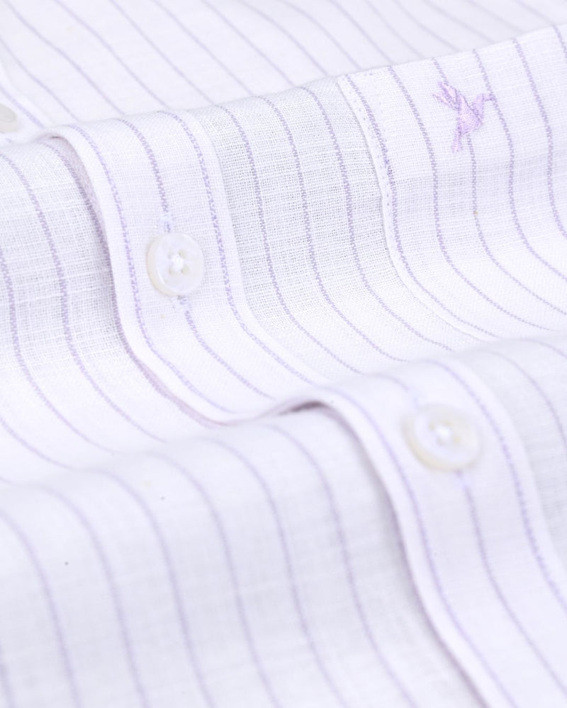 White & Violet Dotted Line Stripes -Full-Bamboo Linen