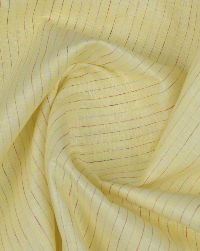 Yellow Multi Colour Dotted Line Stripes -Full-Bamboo Linen