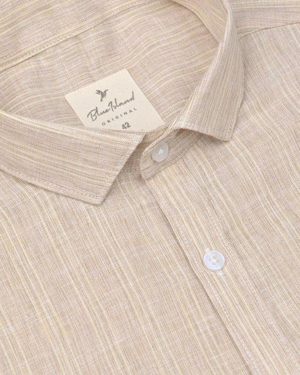 Lite Khaki Triple Line Stripes -Full-Bamboo Linen