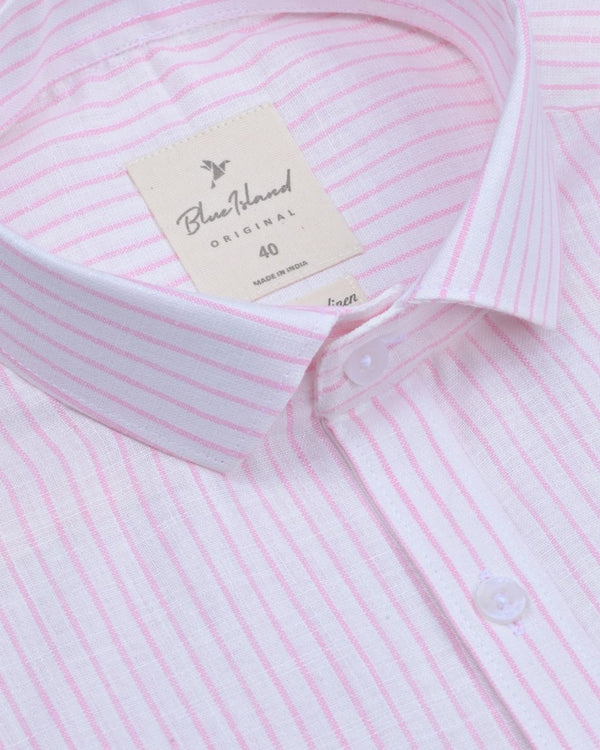 White & Pink Mini Stripes -Full-Bamboo Linen
