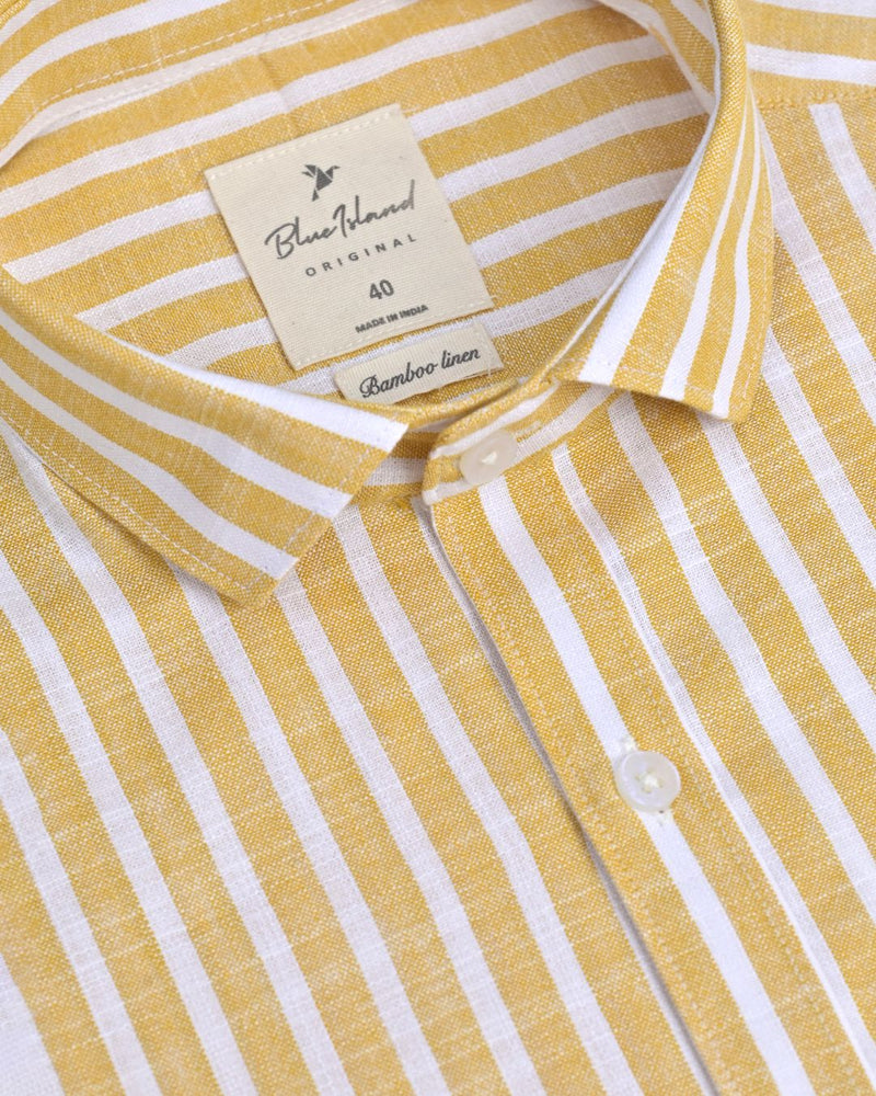 Mustard Yellow & White Stripes -Full-Bamboo Linen