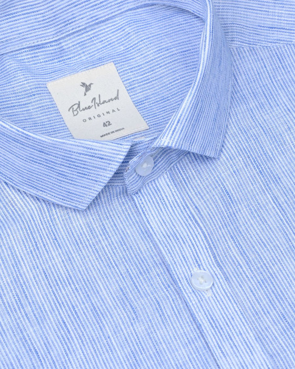 Blue Grid Stripes -Full-Bamboo Linen