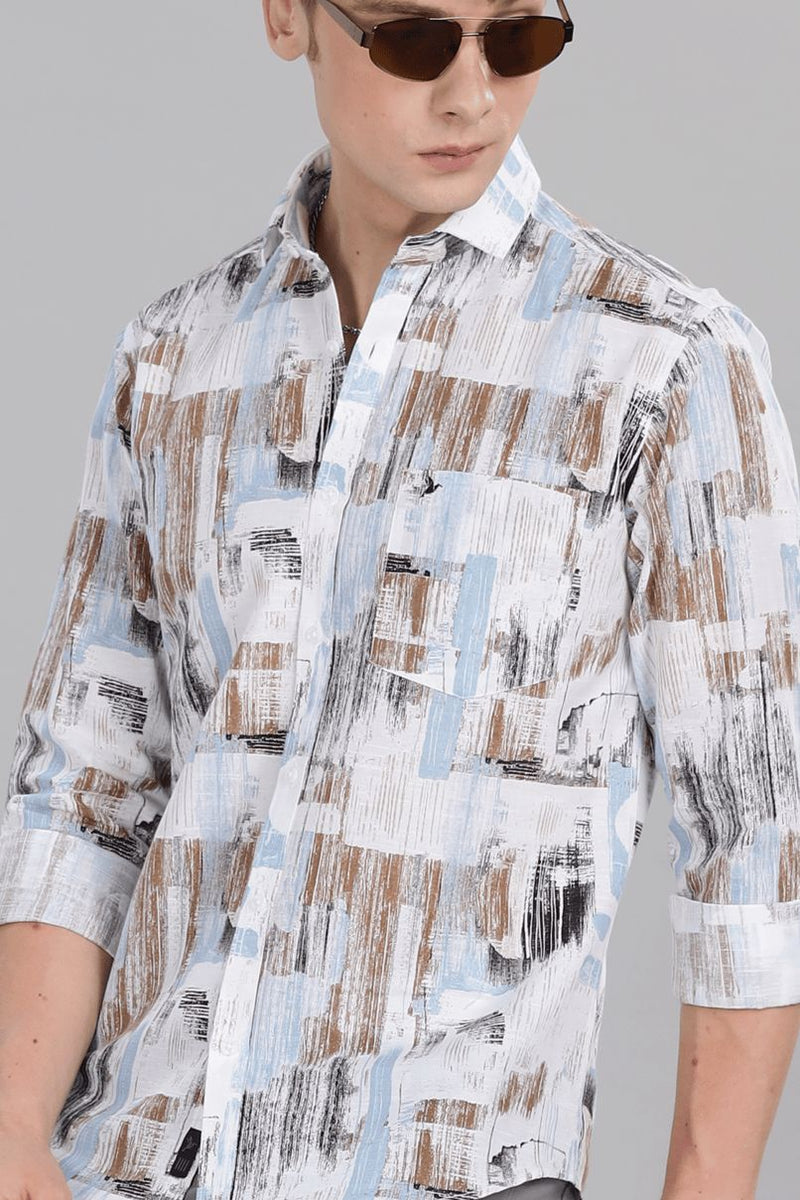 White Multi Stroke Print -Full-Stain Proof