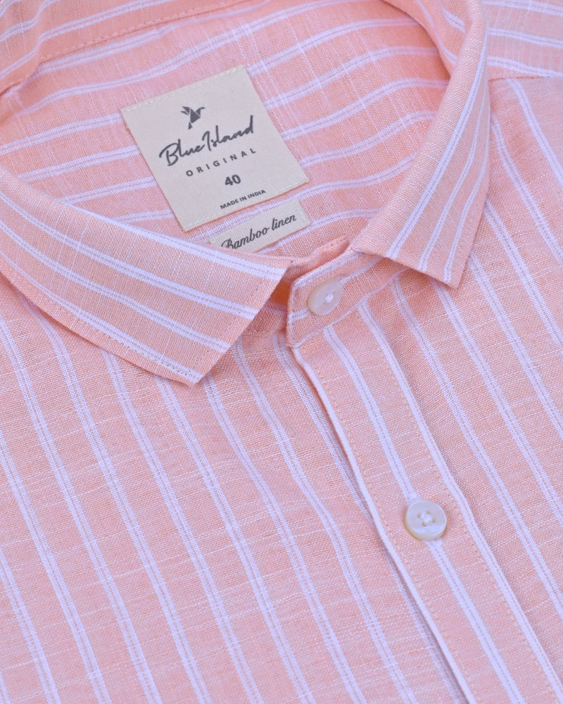 Orange & White Double Line Stripes -Full-Bamboo Linen