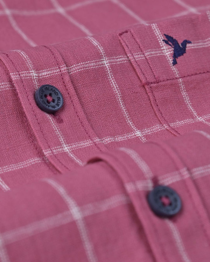 Rose Dotted Checks -Full-Cotton Linen Shirt
