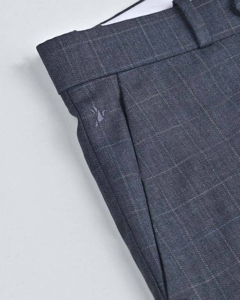 Bluish Grey Rectangle Checks - Wrinkle free Formal Pant