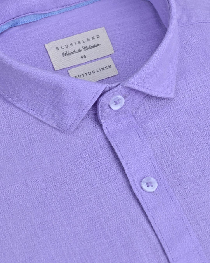 Mild Lavender Solid-Full-Cotton Linen Shirt