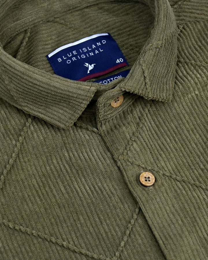 Olive Thread Checks - Full-Corduroy Shirt