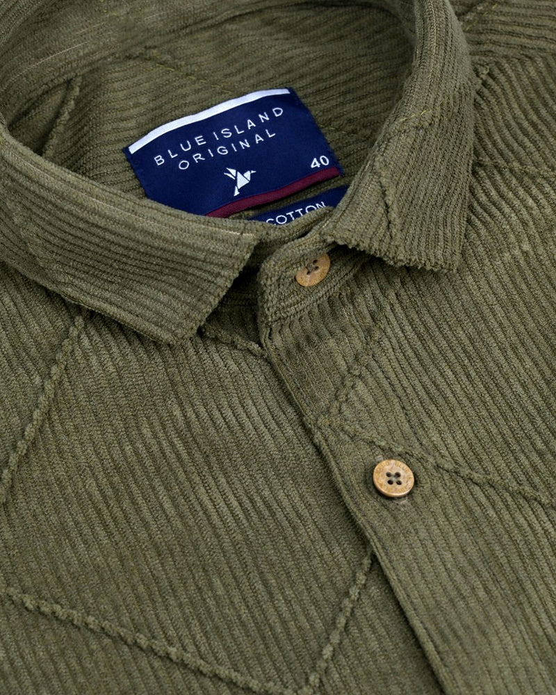Olive Thread Checks - Full-Corduroy Shirt