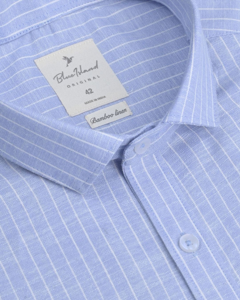 Blue Mini Stripes -Full-Bamboo Linen
