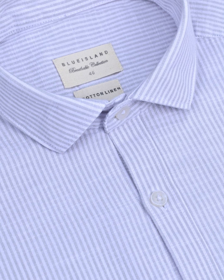 Silver Grey Mini Stripes -Full-Cotton Linen Shirt