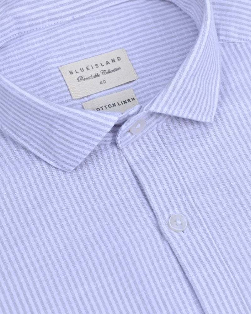 Silver Grey Mini Stripes -Full-Cotton Linen Shirt