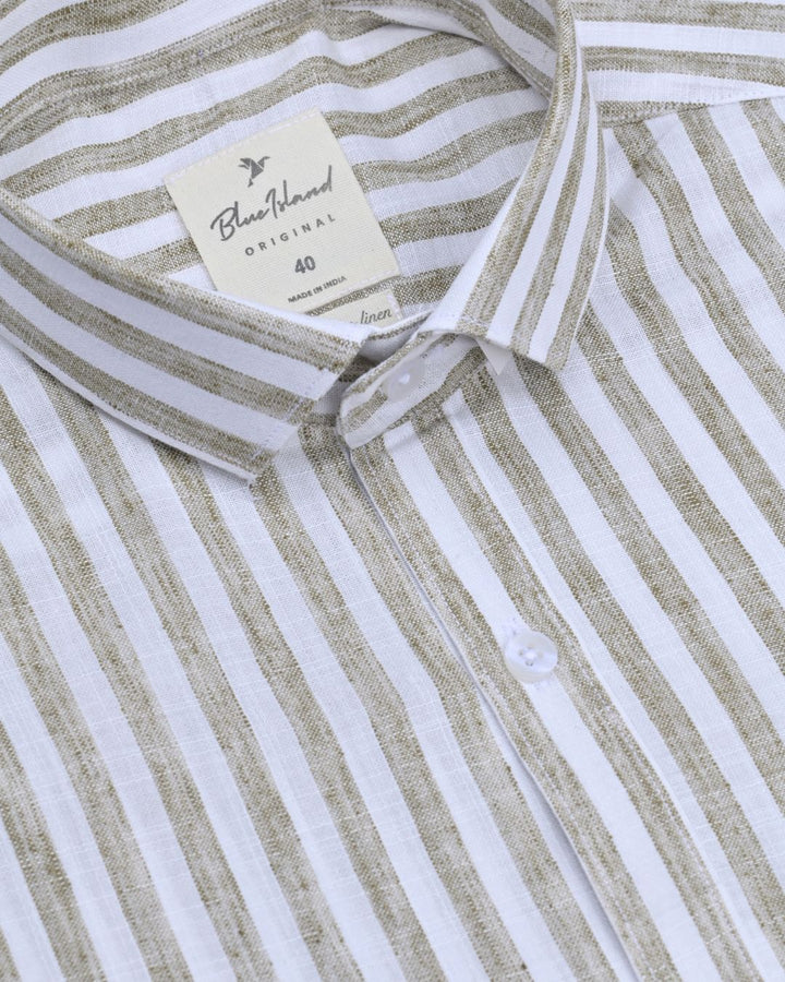 Desert Brown & White Large Stripes -Full-Bamboo Linen